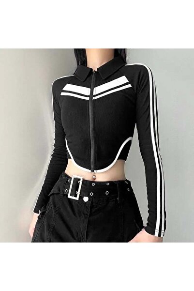 Touz Moda Μακρυμάνικη μπλούζα Y2k Moto Biker Stripe Crop