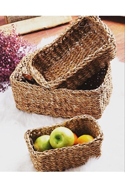 CasaLinda Dikdörtgen Düzenleyici 3'lü Hasır Sepet Cl-9005