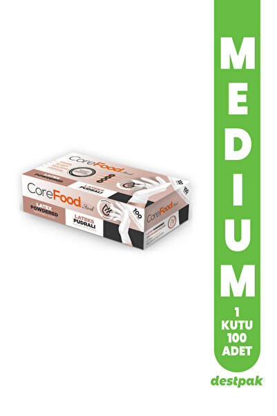 Destpak Bimel Coremed Lateks Pudralı Eldiven - Kullan At Eldiven - Doktor Eldiveni (MEDIUM)(1 KUTU-100 ADET)