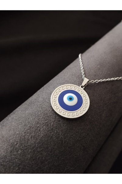 Tanem Mall Stainless Steel Women's Necklace - Silver Color, Evil Eye Bead Design