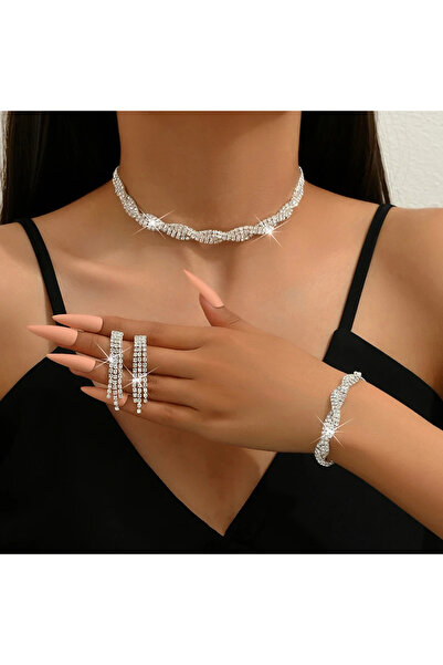 NeednStore Kadın Burma Tasarım Zirkon Taşlı 3'lü Gelin Takı Seti