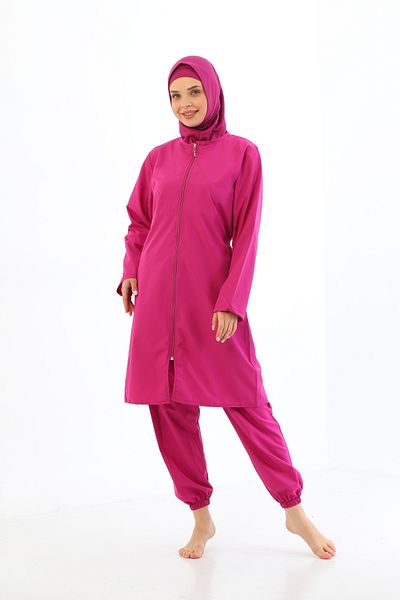 MEBA Αλεξίπτωτο 4 τεμαχίων με φερμουάρ Dusty Rose Full Covered Hijab μαγιό