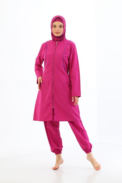 MEBA Αλεξίπτωτο 4 τεμαχίων με φερμουάρ Dusty Rose Full Covered Hijab μαγιό