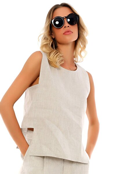 Dreamlike Kolsuz Yuvarlak Yaka Yandan Bantlı Düz Rahat Bluz