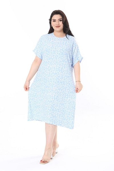 Şans Rochie de mărime mare cu model albastru bebeluș - mânecă scurtă, țesătură înfășurată 65N37858