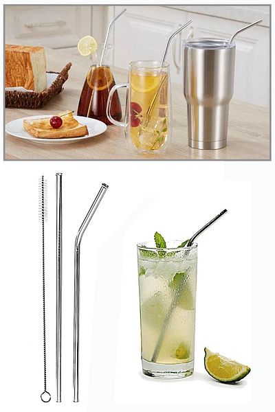 BALSA Stainless Inox Steel Straws 6 Pieces + Cleaning Brush 3 Pieces