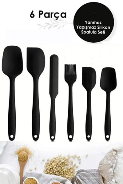Kitchen Beauty 6-Piece Black Silicone Spatula Set - Heat Resistant, Fireproof and Non-Stick