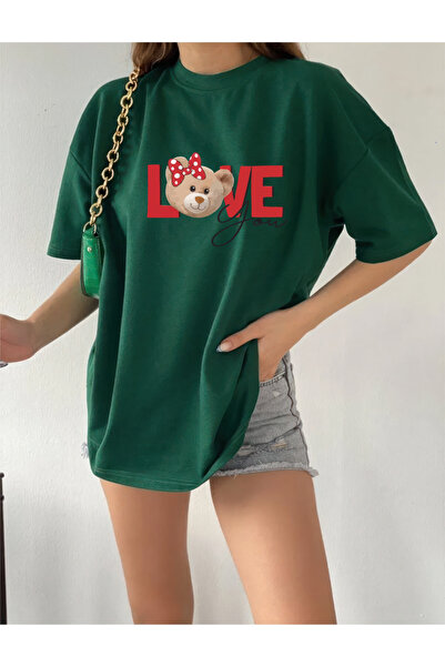 oneagılyazı LOVE BEAR DESIGN - Памучна тениска с щампи и голям размер