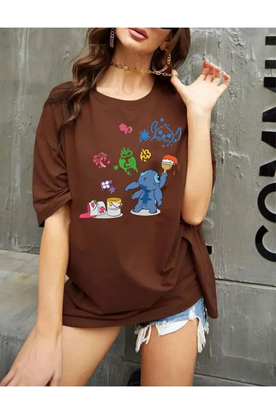 oneagılyazı Oversize STITCH DESIGN Printed Combed Cotton T-shirt