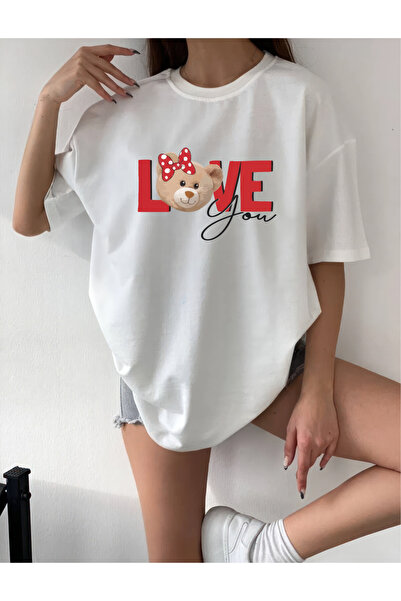 oneagılyazı LOVE BEAR DESIGN - Oversize Printed Combed Cotton T-Shirt
