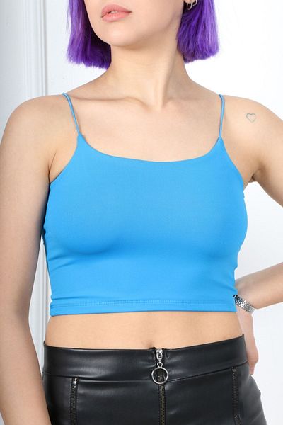 CİDDE Rope Strap Crop Bustier Blouse - Saks Blue, M