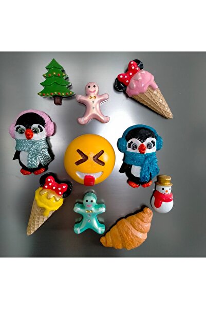 Minihobiev 10 Lü Magnet Set , Emoji , Kruvasan , Kurabiye Adam , Penguen , Bu...