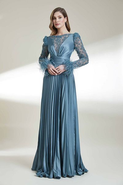 Kenzel Pleated Long Dress - Otrish and Transparent Sleeve Detail