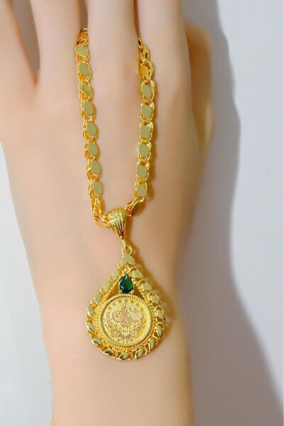 aytekgold 8 Ayar Tuğralı Yeşil taşlı pullu kolye