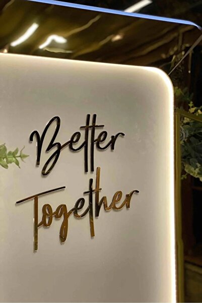 AHWART Gold Pleksi Aynalı Better Together Yazısı Söz, Kına, Nişan Dekoru