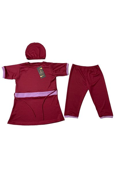 MİRASWİM GIRL'S SWIMSUIT HALF SLEEVE TIGHTS Claret Red-LILA