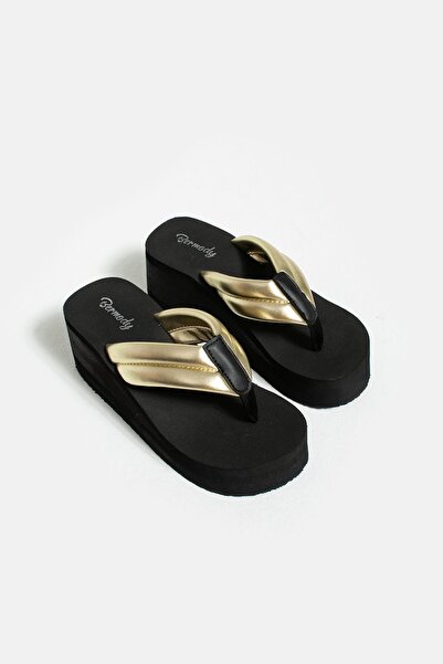 Bermody Flip-flops de damă cu platformă înaltă Nora, cu aspect de piele auriu, papuci de plajă, papuci