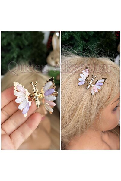 Queen Nelly موضة جديدة - مشبك معدني ذهبي متحرك، مجنح على شكل فراشة ملون مرصع ...