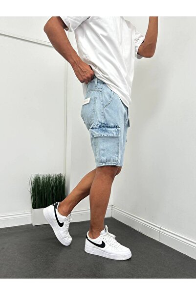 BDRMAN Mavi Renk Taşlamalı Kargo Cepli Kapri