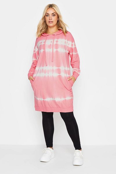 Stil Diva Large Size Tie-Dye Patterned Hooded Sweatshirt - Pocketed, Long Cut302208