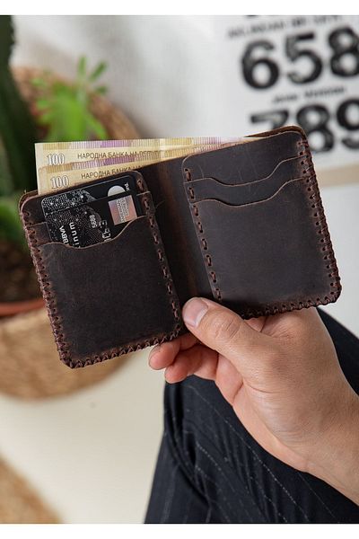 Niki Leather Ръчно изработен кафяв кожен портфейл Kane