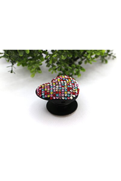 Genel Markalar Popsocket Telefon Tutacağı Taşlı ve Kalp Desenli Parmak Tutucu Akrobat Çok Renkli Belirtilmemiş Taşl
