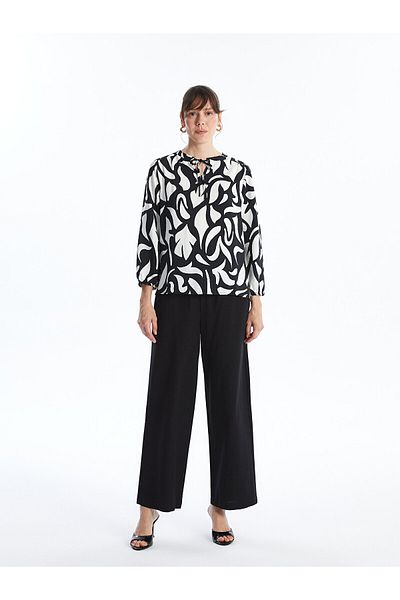LC Waikiki LCW - Bluză de damă cu mânecă lungă, cu guler cravat și imprimeu floral