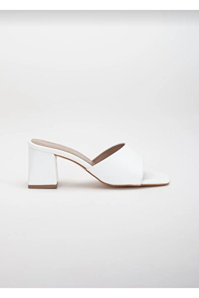 MODA İBO SHOES Καθημερινές παντόφλες με τακούνι 5cm Λευκό τετράγωνο δάχτυλο