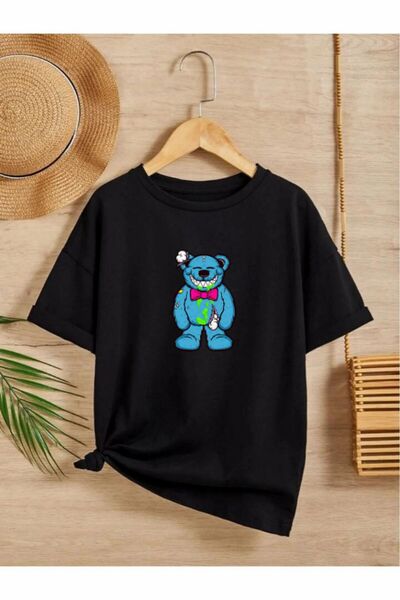 oneagılyazı Teddy Bear Printed Unisex Blue Children's T-shirt