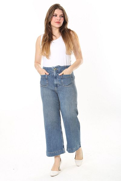 Şans Plus Size High Waist Lycra Blue Jeans - 4 Τσέπες 65N37923