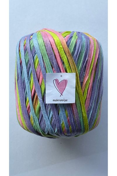 Makromİps PREMIUM MIX SOFT RAFFIA - 50gr 65m Μαλακή τσάντα, Πολύχρωμη και Φυσική Μαρμάρινη
