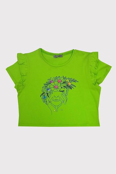 Little Star Girl's Printed Girl T-shirt with Frilly Sleeves and Accessories