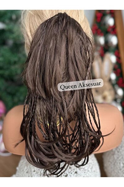 Queen Nelly Yoğun gür düz katlı örgülü postiş takma saç peruk sentetik mandal...