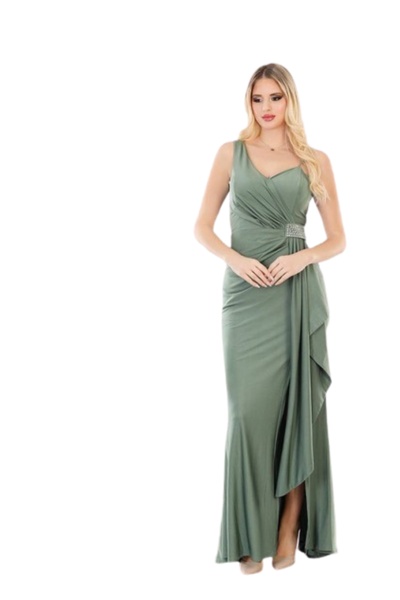 ZY BUTİK Mint Yeşili Askılı Bel Kısmında Taş Detaylı Ve Önden Yırtmaçlı  Boyd...