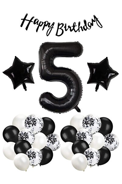 Azebu Black Concept Celebration Set for 5 Years Birthday - Balloon with White...