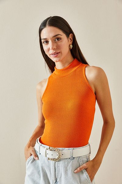 XHAN Turtleneck Orange Blouse - Half Fish, Model 5YXK2-48730-11