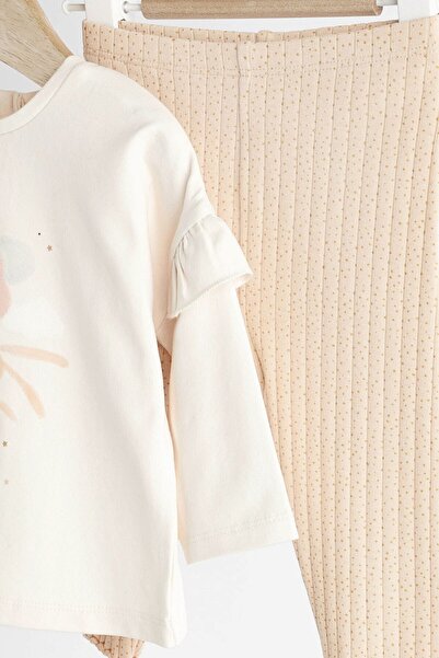 Next Baby Cream Colored 100% Cotton Rabbit Long Sleeve Suit Set