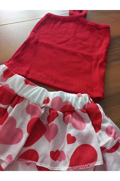 Rainbow Girl's Red Heart Skirt Crop Suit