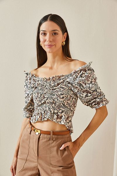XHAN Gathered Front Ecru Knitted Blouse - 5YXK2-48739-52