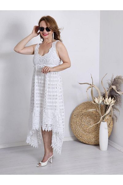 Felix Butik Feli̇x12205 Long Back White Imported Laced Strap Dress