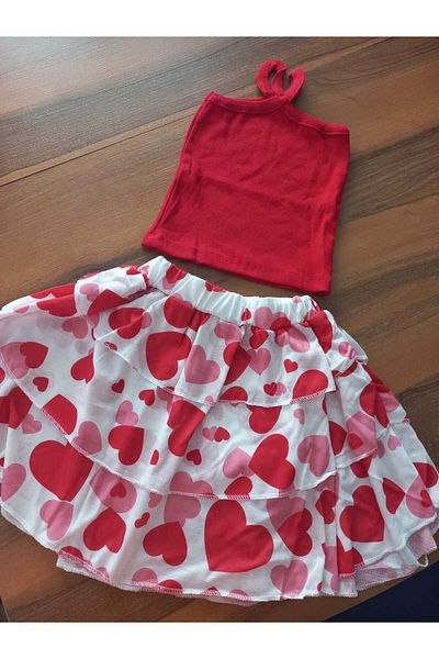 Rainbow Girl's Red Heart Skirt Crop Suit