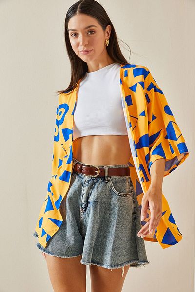 XHAN Geometric Patterned Orange Kimono - 5YXK4-48720-11