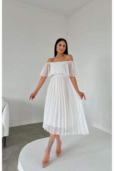 S&A Collectionn Rochie de damă din tul cu guler Madonna plisat până la genunchi