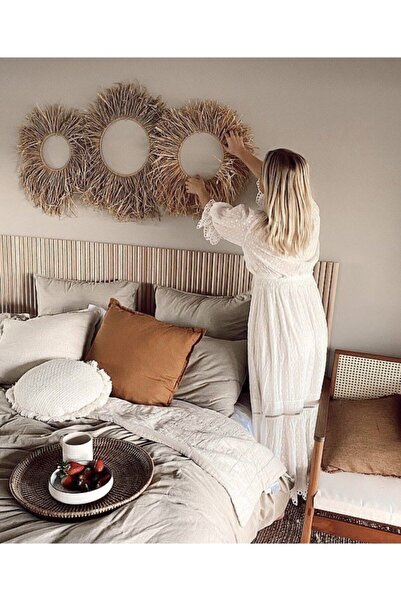 HOUSERİCH Bohem Ev Dekorasyonu, Doğal Rafya 3'lü Duvar Süsü, El Yapımı,