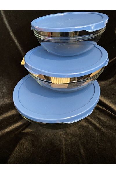 Paşabahçe 3-Piece Storage Container with Lid Blue with Lid 98304