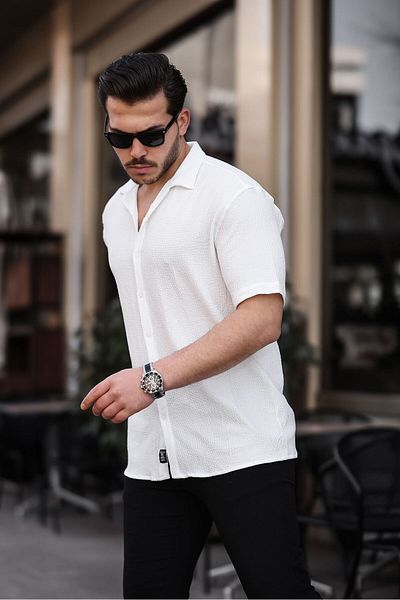 Gray Clothing Men's White Oversize Loose Cut Summer Short Sleeve Shirt