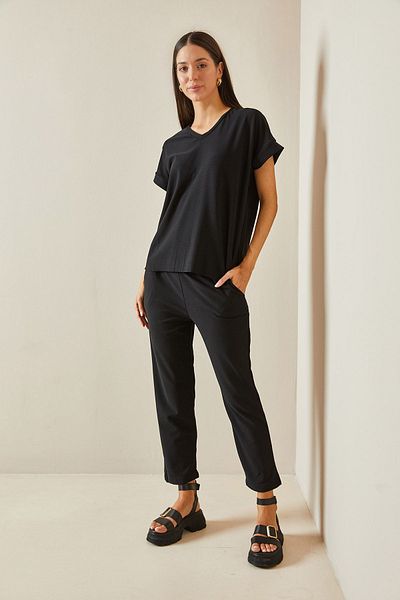 XHAN V-Neck Black Double Suit - 5YXK8-48756-02