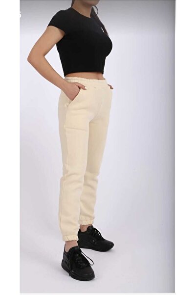 İyisini İstersen THREE THREAD (SHARDONED) INNER WITH COTTON WINTER WITH WAIST AND LAPE WITH POCKET BEIGE TRACKSUIT