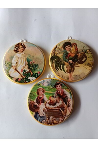 ZeyMin Art Vintage Easter Temalı 3 Lü Duvar Süsü