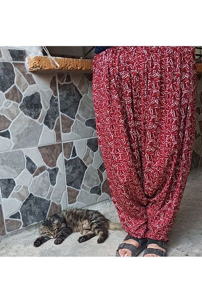 MEŞHUR ŞALVARCI PELİN Women's Patterned Baggy Trousers with Pockets and Elastic Waist